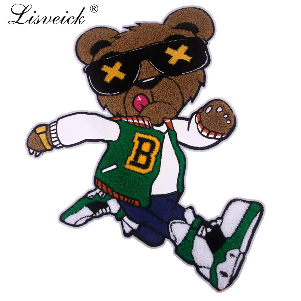 

1pcs Cartoon letter bear embroidered cloth sticker Sew on Patches for Clothes DIY Patch Applique Bag Clothing Coat Craft
