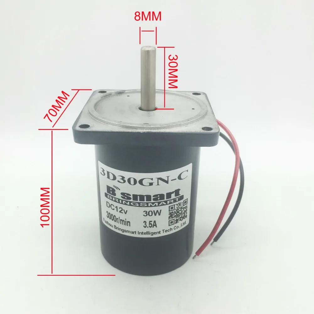 

Bringsmart 3D30GN-CC 30W DC Permanent Magnet Motor Engine 12/24V 1800RPM Adjustable Speed Reversible Micro Motor