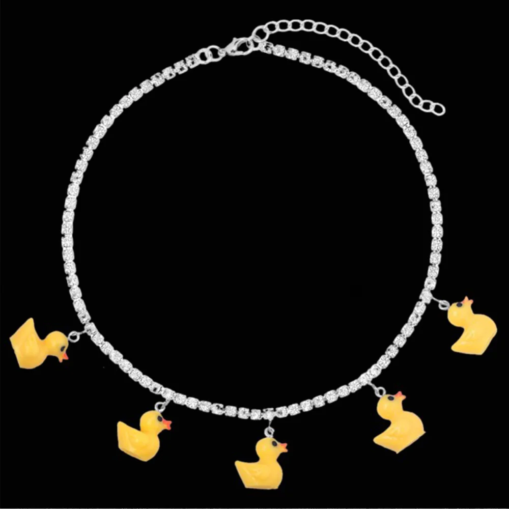 

Cute Little Yellow Duck Cartoon Necklace For Women Bling Rhinestone Tennis Chain Choker Children Christmas Gift E Girl Jewelry
