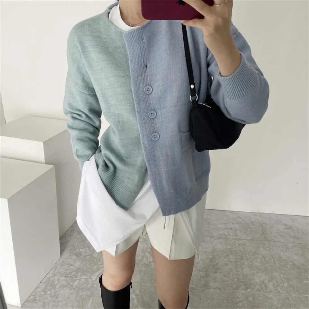 

Harajuku Fashion Women Soft Knitted Cardigans Coats Patchwork Sweaters Femme High Quality All Match Slim Casual OL Tops