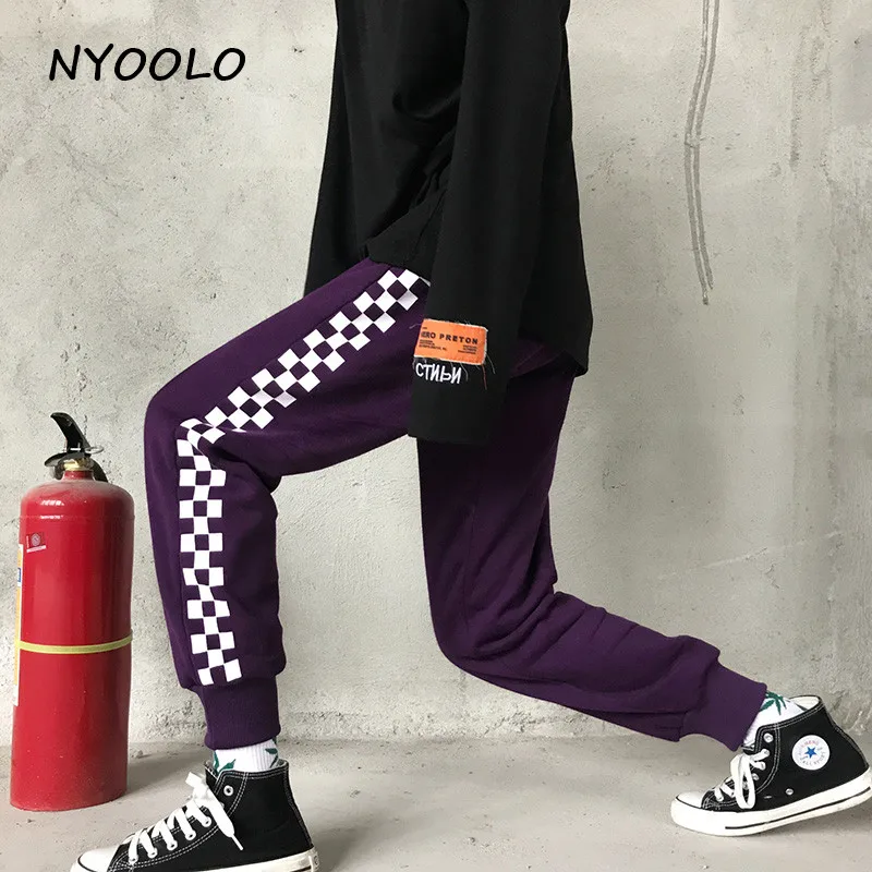 NYOOLO Harajuku уличная одежда в клетку с принтом хип-хоп штаны для бега осень зима эластичный пояс плюс бархатные теплые спортивные штаны для женщин и мужчин