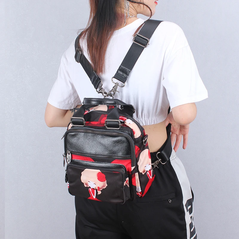 

Canvas with leather small backpack women shoulder bag 2022 new fashion casual outing travel printing soft leather backpacks