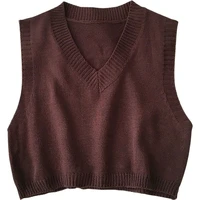 women sweater knit vest outerwear female v neck sleeveless simple spring loose casual tender daily soft short pullovers jumpers