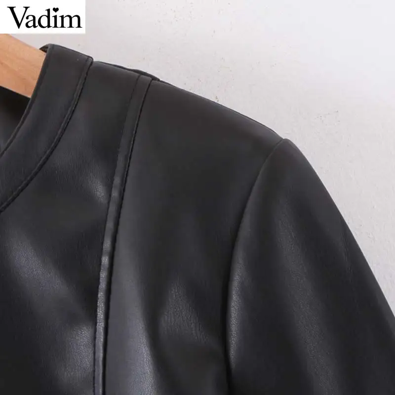 Vadim женские черные Куртки из искусственной кожи с круглым вырезом и длинным