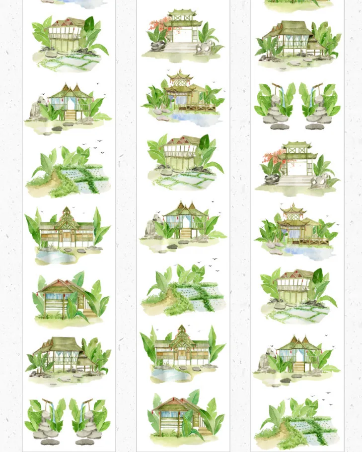 

8cmx7m Ancient Style Architectural Banana Tree House Landscape Masking Tape