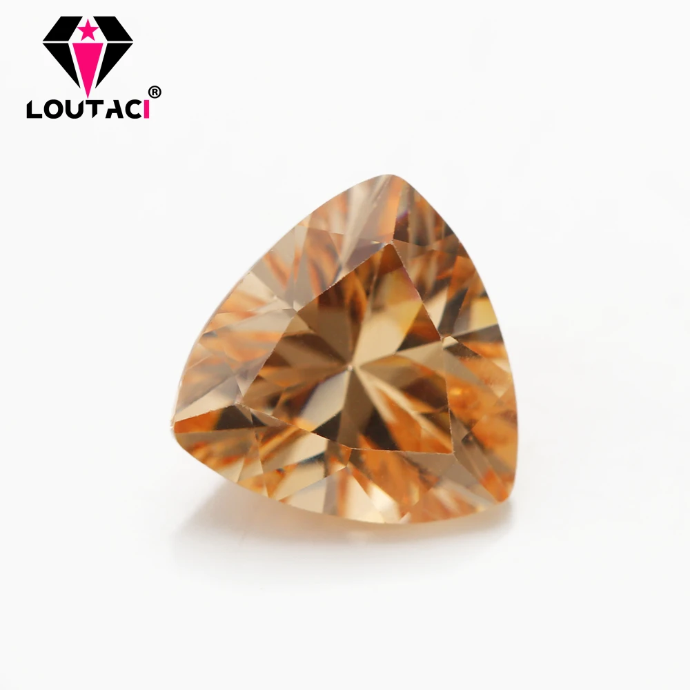 

LOUTACI Cheap High Quality Jewelry Gemstone Champagne Color Trillion Shape Cubic Zirconia For Sale Big Size 11x11-15x15mm