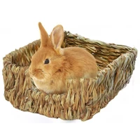 hot sales woven grass small pet rabbit hamster guinea pig cage nest house chew toy bed
