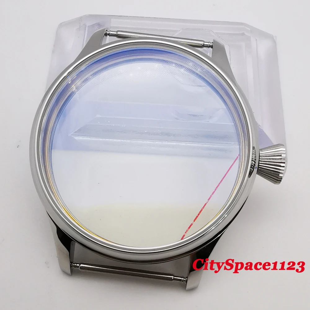 

44mm Polished steel watch case Luminous dial hands fit st3620 ETA 6498 hand winding movement