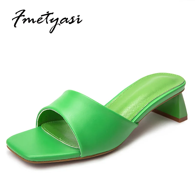 

Chunky Heels Women Pumps Square Open Toe Sandals Sewing Patent Leather Shoes Woman Medium Heel Spike Heels 2021 Summer