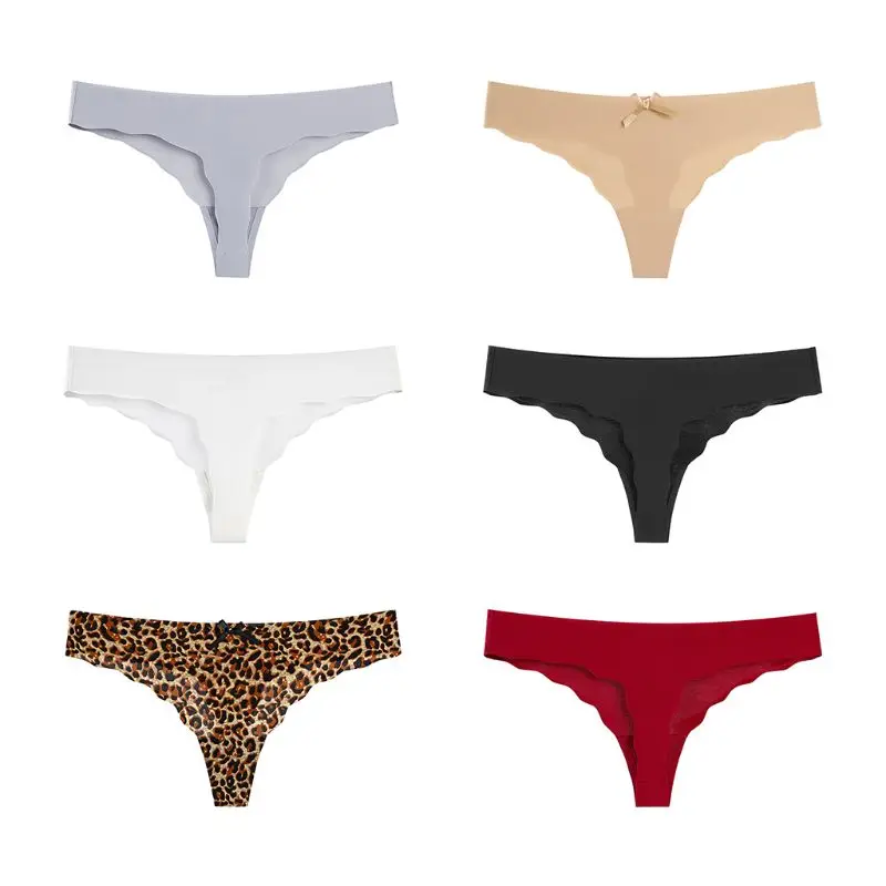 Стринги женские бесшовные с леопардовым принтом бантом низкой посадкой