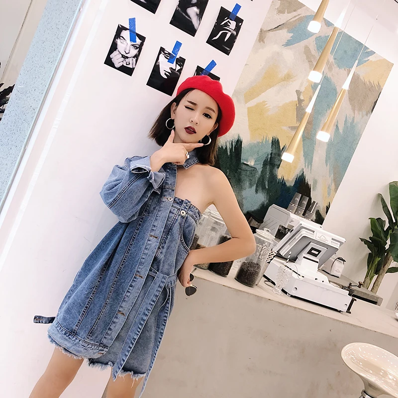 Джинсовая рубашка LANMREM с длинными рукавами имитацией двух бумажных разрезов