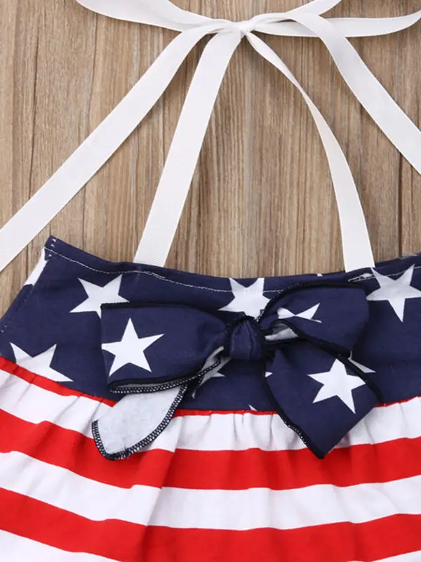 

4th of July Toddler Newborn Baby Girl American Flag Halter Strap Top Shorts Set