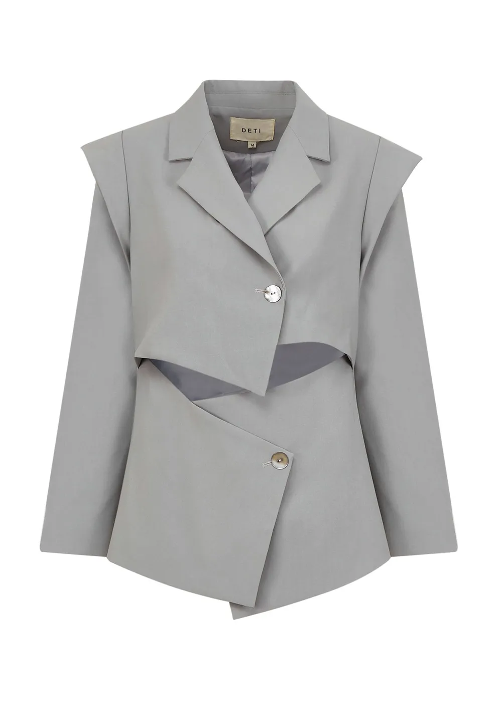 

Long Sleeve Notched Lapel Button Cutout Blazer