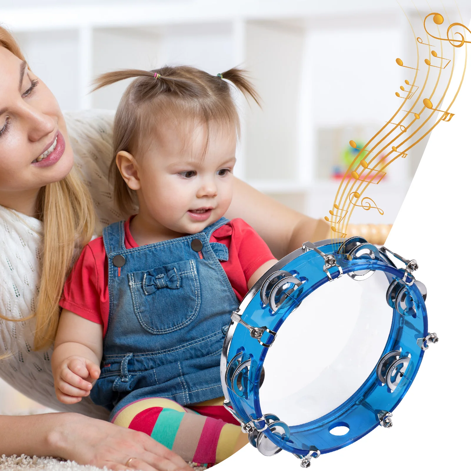 Muslady 8-inch Tambourine Handbell Hand Drum with Double Row Jingles Percussion Instrument |