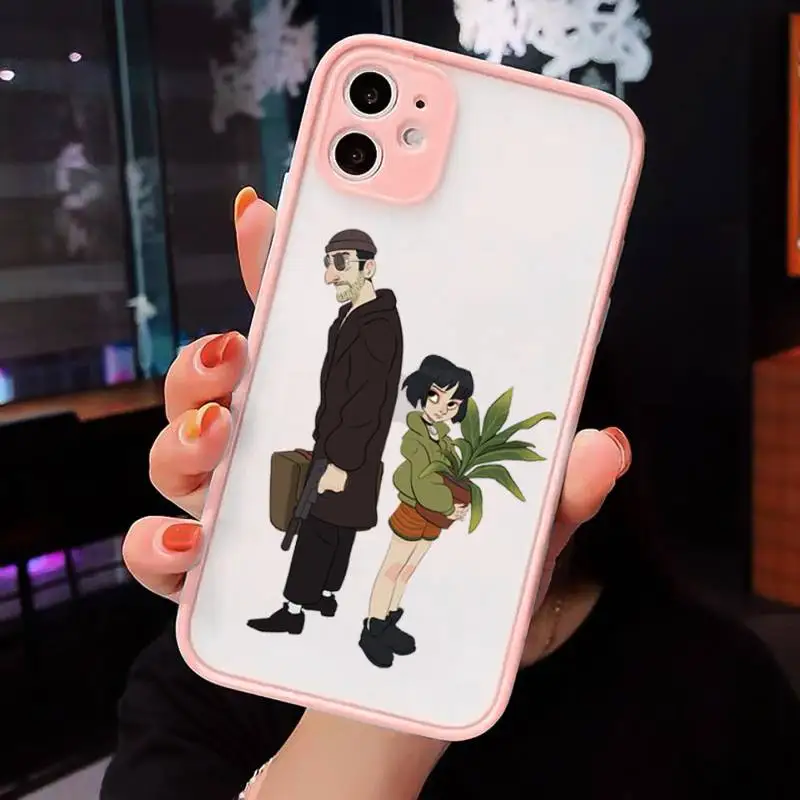 

Leon Phone Case For iPhone 12 11 Mini Pro XR XS Max 7 8 Plus X Matte transparent Pink Back Cover