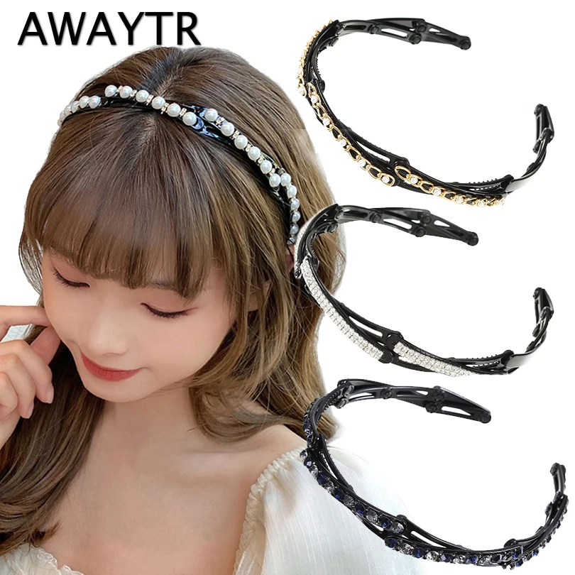 

New Crystal Portable Stretch Fold Hairbands Women Girls Sweet Headband Convenience Hair Hold Hoop Fashion 2021 Hair Accessories