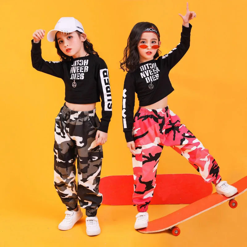 2PCS Set Youth Girls Street Style Casual Jazz Dancing Clothing Sets Teens Camouflage Hip-hop Performance Teenagers Dance Suit | Детская