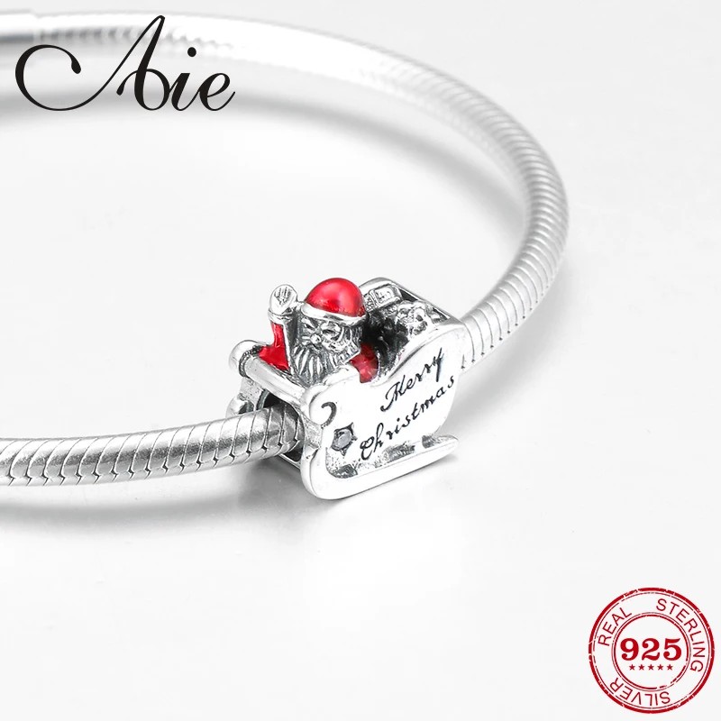 Merry Christmas Santa Claus 925 Sterling Silver red enamel fine Beads Fit Original European Charm Bracelet Jewelry making | Украшения и