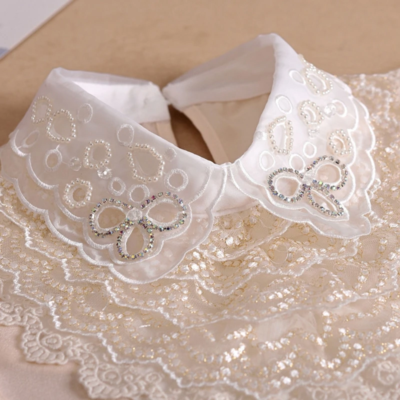 

Korean Women Layered Lapel False Fake Collar Wavy Floral Lace Patchwork Detachab N58F