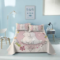 cartoon animal bed flat sheet cute rabbit cat bed sheet for children kids sheet set with pillowcase king queen twin bedspread