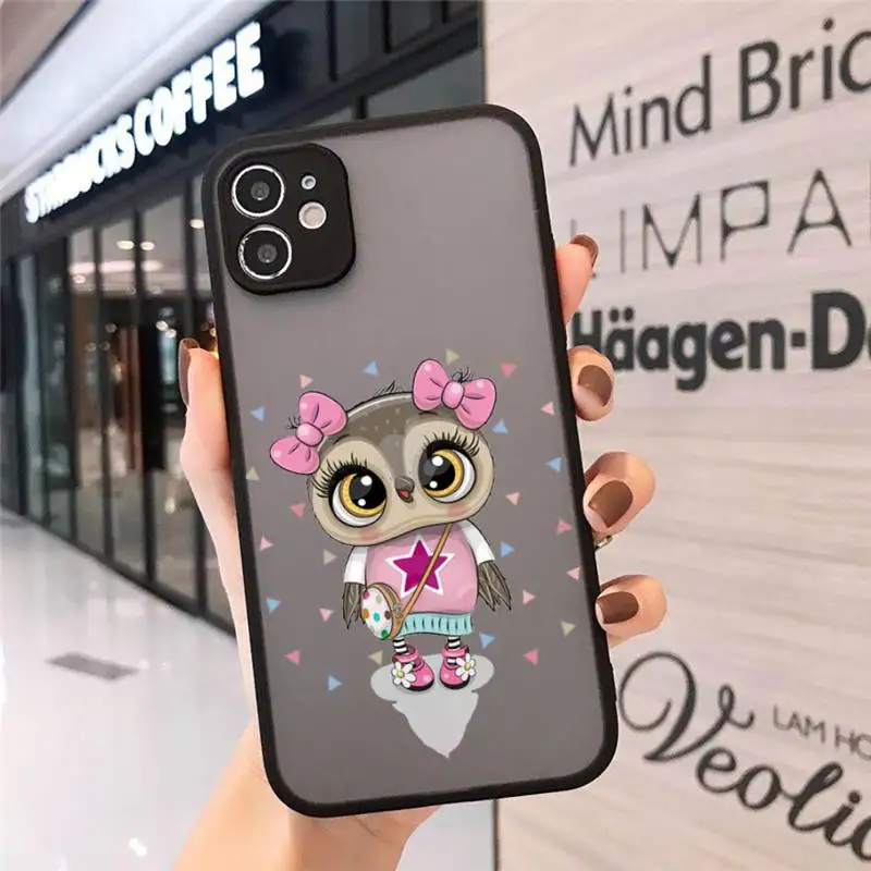 

Cute Owl Black Phone Cases matte transparent For iphone 7 8 11 12 plus mini x xs xr pro max cover
