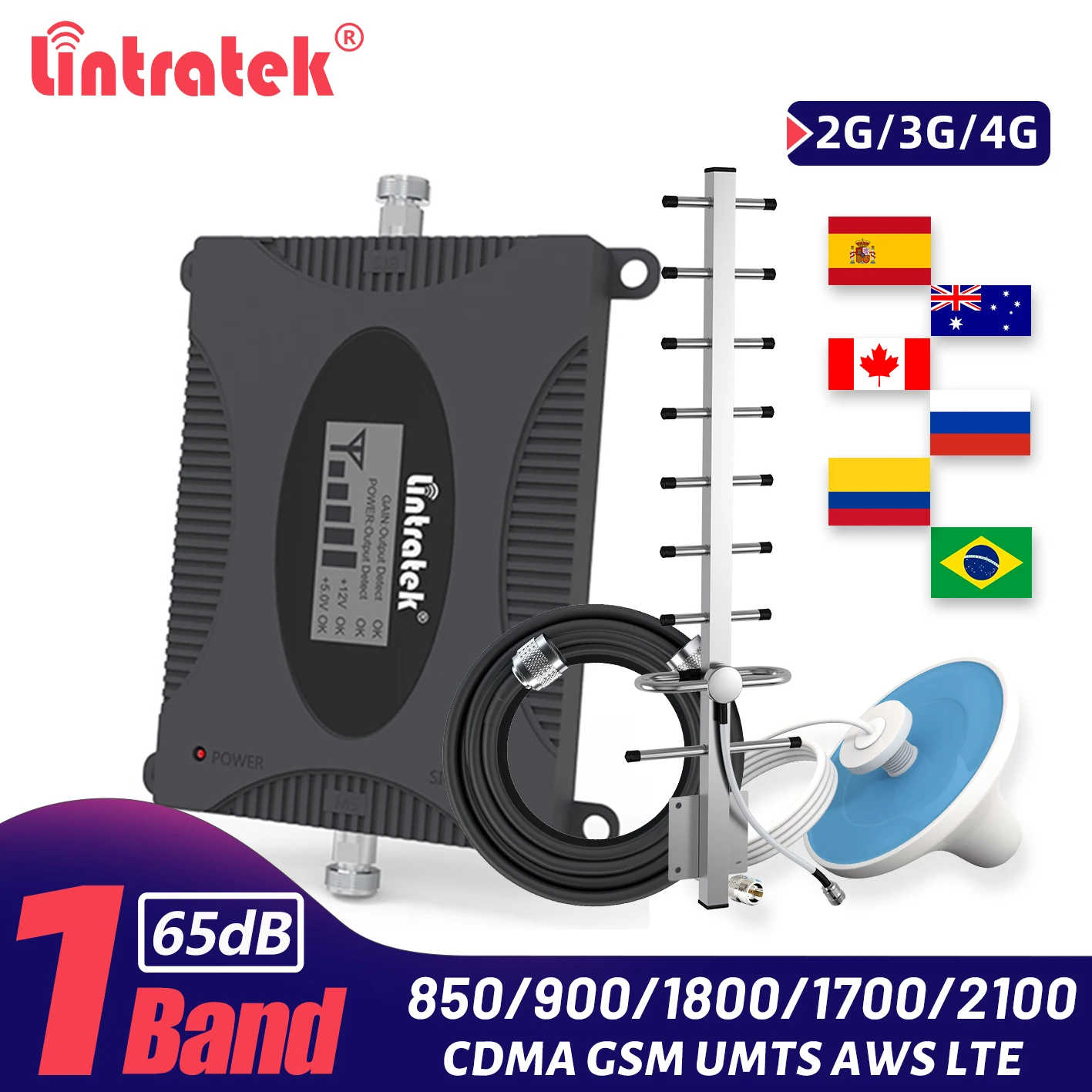 

Lintratek 4G LTE 1800mhz Signal Repeater 2G 3G 850 CDMA 900 GSM 1700 AWS 1900 PCS Booster UMTS 2100 Cellular Amplifier Full Kit