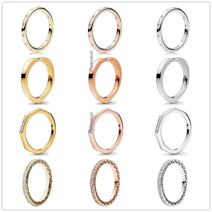 

Original 925 Sterling Silver Rose Golden Signature Hearts Rings For Women Wedding Party Europe Fashion Jewelry