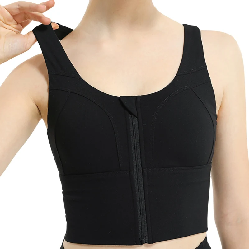 

Women Yoga Bras Gathered Without Steel Ring Running Vest Fitness Front Zipper Sexy Shockproof Underwear
