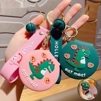 cartoon pvc dinosaur keychain green pink mini portable mirror pendant cute bag car key ring men women couple jewelry lanyard
