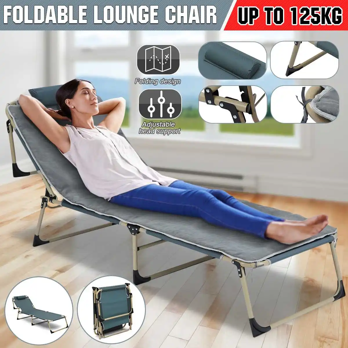

Foldable Steel garden lounger Pool Beach Office Home Lunch Break Oxford Chaise Lounge Chair Recliner Noon Rest Portable Bed