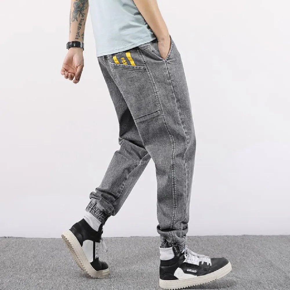 

2022 New men's ply-size jeans with elastic waistband Harem Pants popular logo jeans stylish Personality Contracted casual jeans