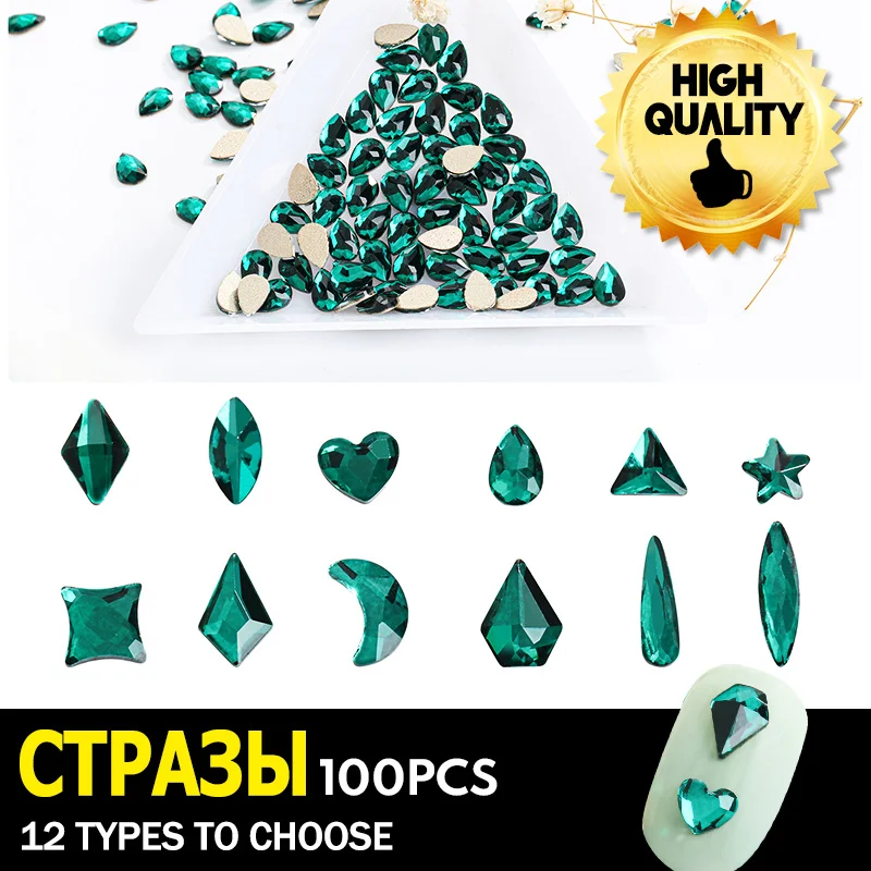 

Rhinestones On Nails Glitter Flatback Rhinestone For Face Fabric Moon Star Heart Glasses Green Crystals Nail Art Accessories