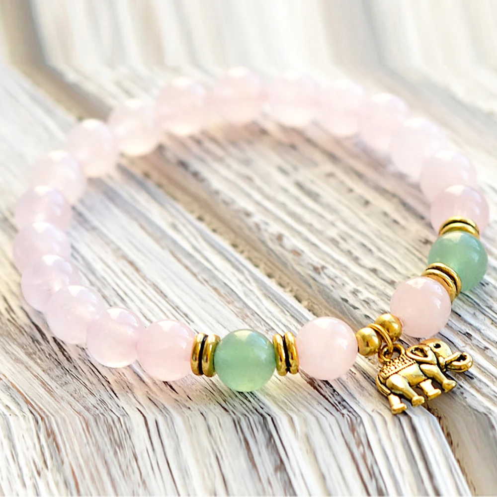 Ruberthen браслет с подвеской в виде слона для женщин 8 мм розовый кварта z Handamde сердце