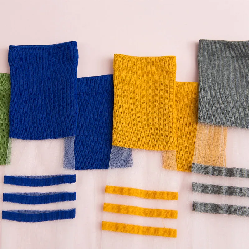 

New spring and summer products Korean version of women's calf socks transparent personality glass silk and knee crystal socks