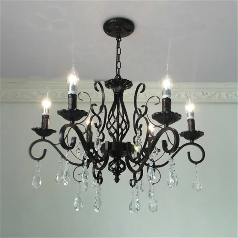 Vintage Crystal Chandeliers Livint Room Dining Room Lamp Black White Loft Wrought Iron E14 Candle Chandeliere Lighting