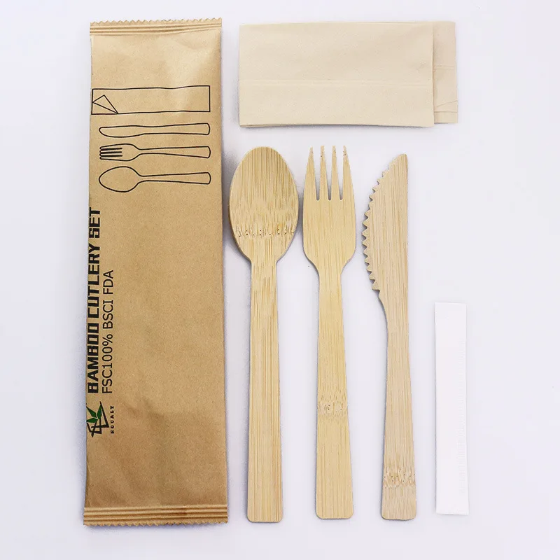

100pc Bamboo Cutlery Set, Biodegradable Bamboo Knife, Bamboo Fork, Western Disposable Bamboo Knife, Fork, Spoon