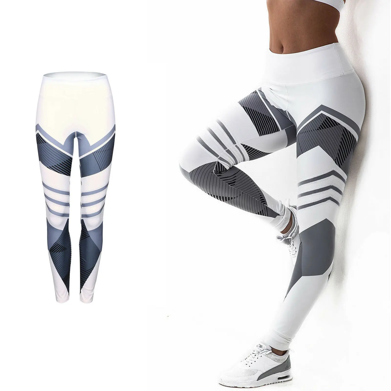 Women High Elastic Waist Geometric Print Yoga Pants Sports Fitness Gym Running Jogging Trousers | Спорт и развлечения