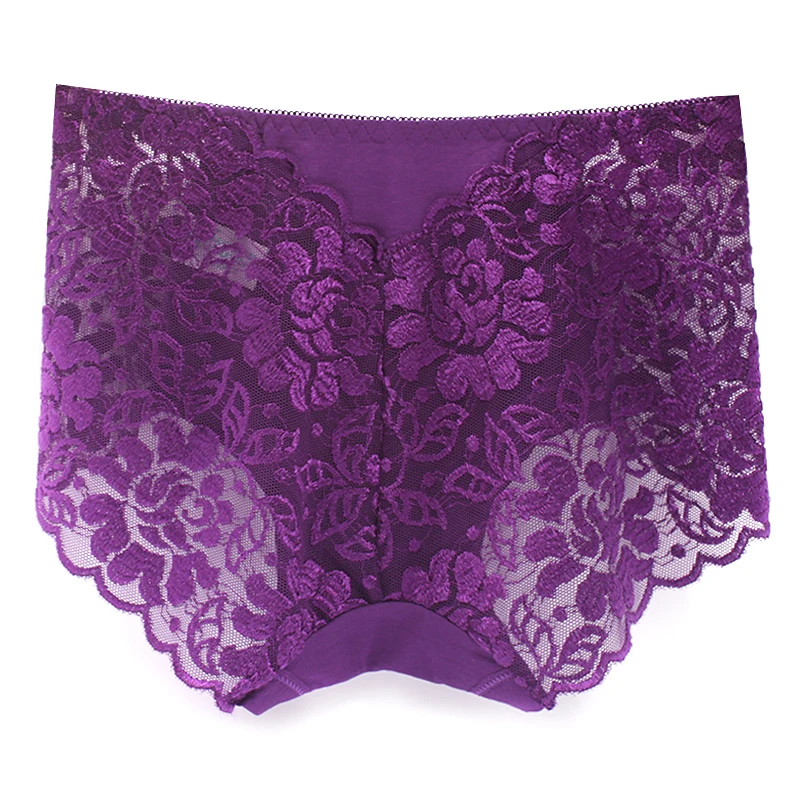 Purple Briefs Сексуальное женское нижнее белье, Прозрачное нижнее белье, большие кружевные трусики размера плюс трусы со средней посадкой, женские модные трусы XXXL - Цвет: Purple Briefs