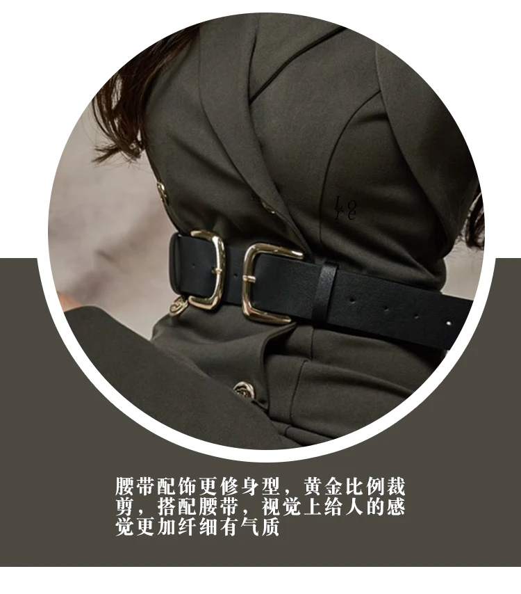 

2020 Korea Winter Double Breasted Blazer Vestidos Pencil Bodycon Solid Belt Knee-Length Slim Work Army Green Dresses