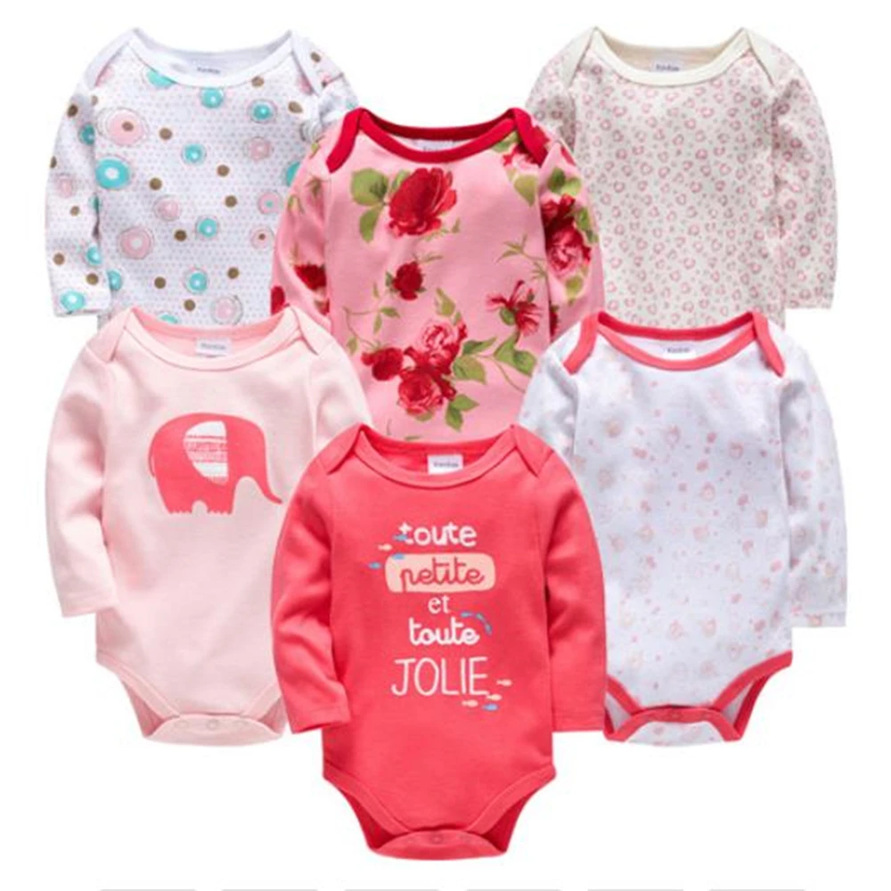 Детский хлопковый комбинезон с длинным рукавом розового и белого цвета|Боди для