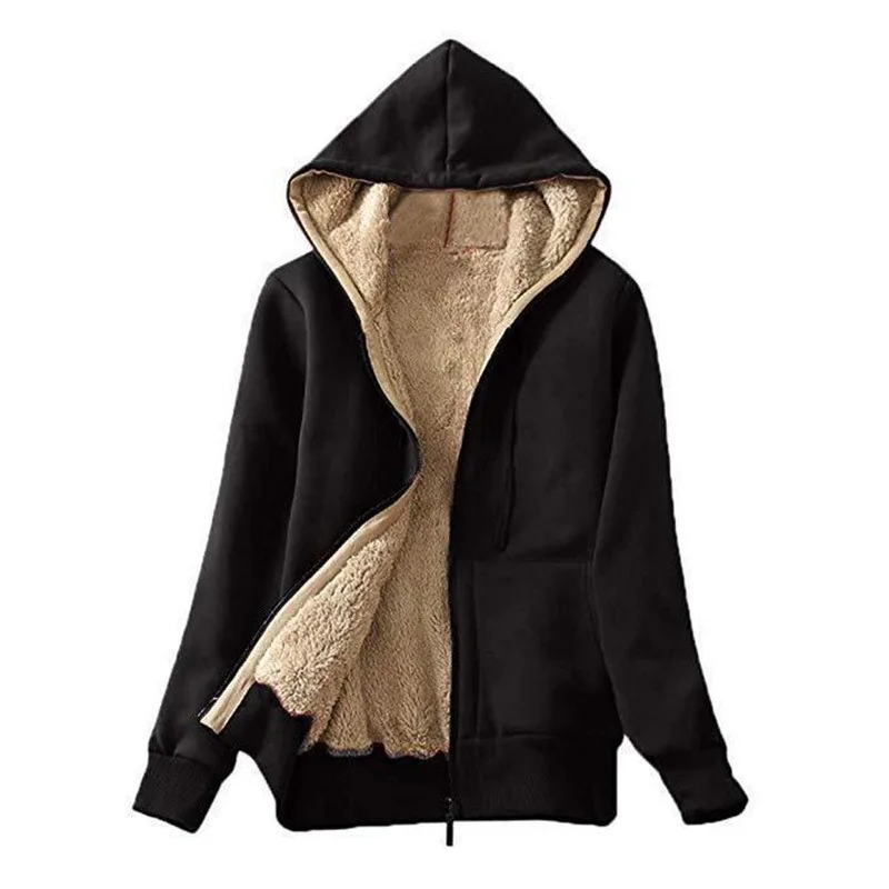 

Women's Casual Winter Warm Thick Sherpa Fleece Lined Zip Up Hooded Sweatshirts Jackets Women Oversize Style Tops Streetwear 5XL