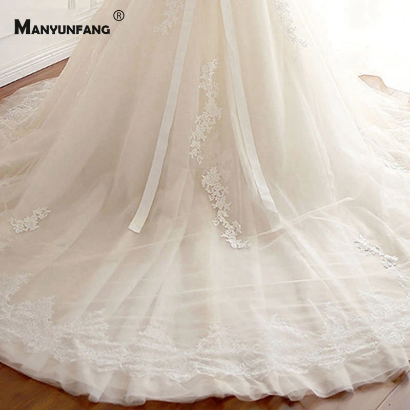 

Robe De Marie 2021 Hot Sale Illusion O-Neck Lace Appliques Tulle Chapel Train Bridal Ball Gown Elegant Sleeveless Wedding Dress