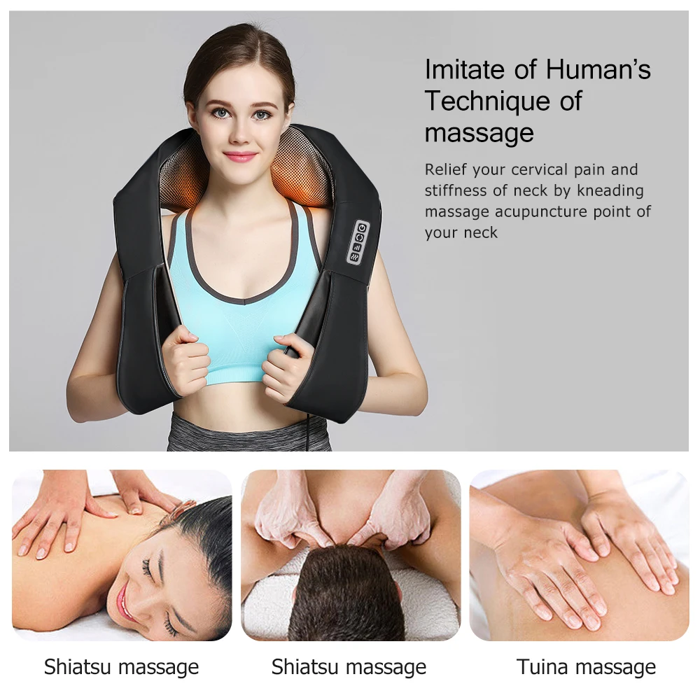 Электрический массаж шеи Shiatsu инфракрасная плечевой шейный боли U Форма