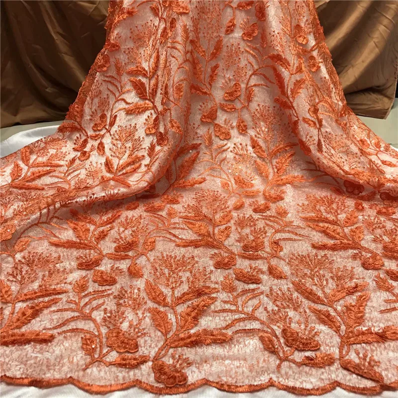 Лучшее качество персиковая ткань высокое вышивка блестками 3d нигерийское