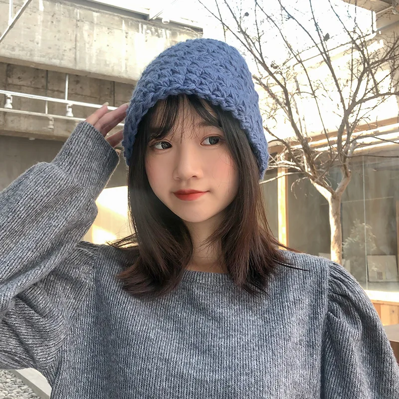 Простая вязаная шапка в рыбацком стиле Женская осенне-зимняя теплая виде