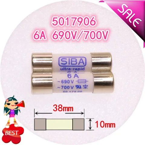 

Fuse 5017906 6 a 690 v, 700 v x38mm 10 high quality fuse tube molten core
