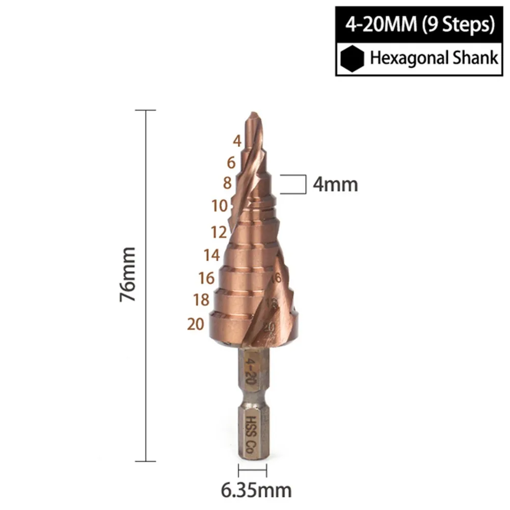 Кобальтовые ступенчатые сверла из быстрорежущей стали M35 4-12/4-20/4-32 мм 1 шт.