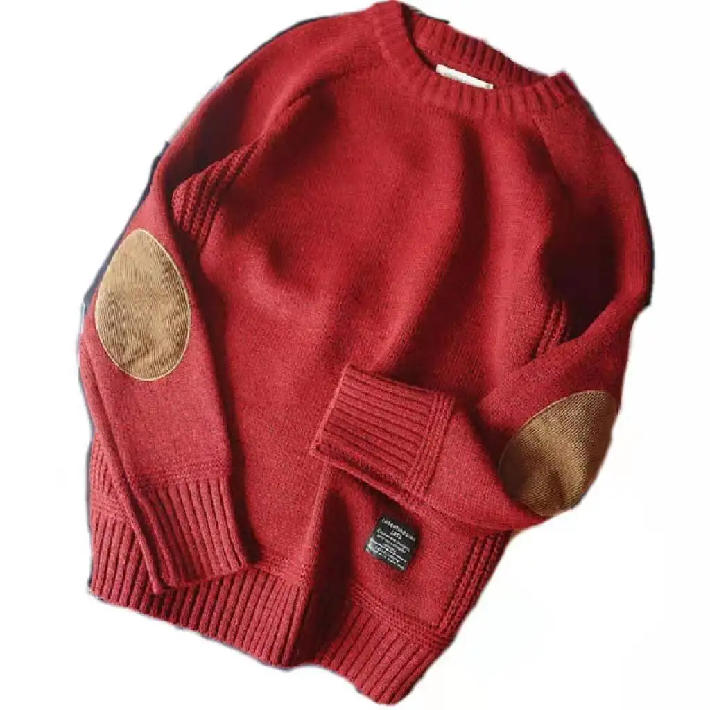 

Retro Pullover men's College patched contrast thick crew neck t-shirt men's trendy sweater