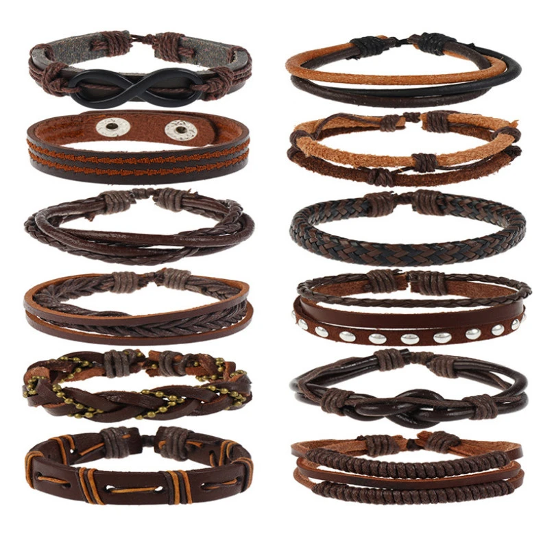 

Vintage Fashion Ethnic Braided Leather Bracelets Wrap Multi-layer Rope Infinity Charm Wristbands Bangle Women Men Hiphop Jewelry