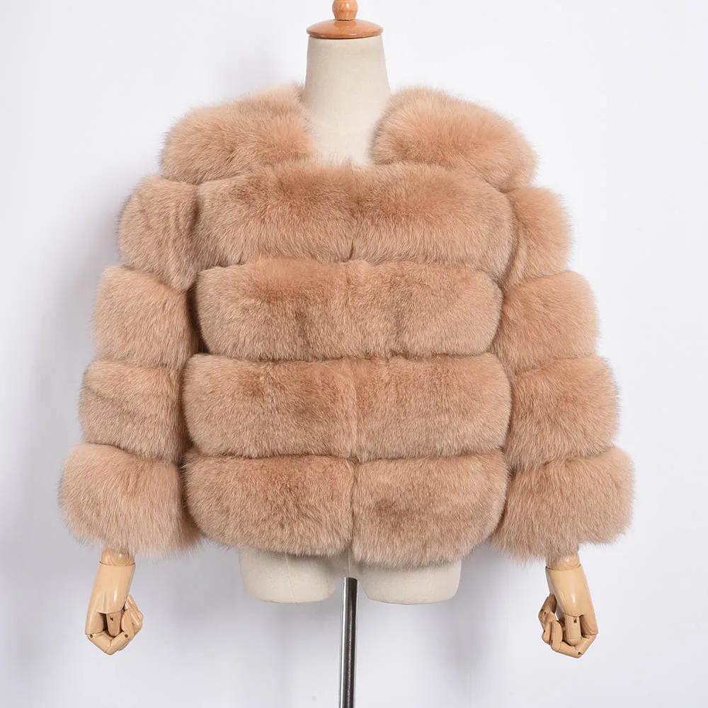 Camel Женская шуба из натурального Лисьего меха, зимние модные меховые куртки, толстая теплая пушистая Высококачественная верхняя одежда, Женский натуральный мех S1796 - Цвет: Camel